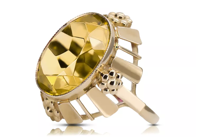 Pierścionek Żółty Perydot 14k żółte złoto Klasyczny Vintage vrc043y